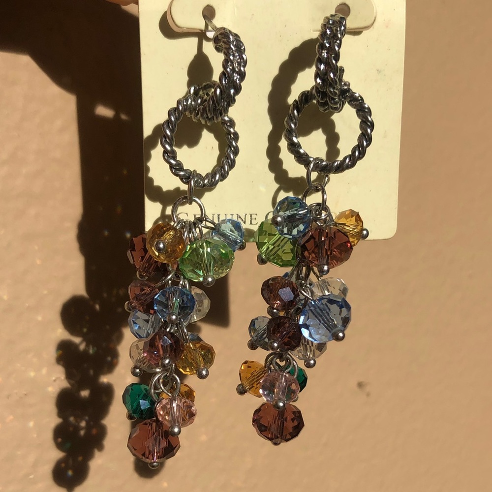 Crystals elegant long multicolor earrings